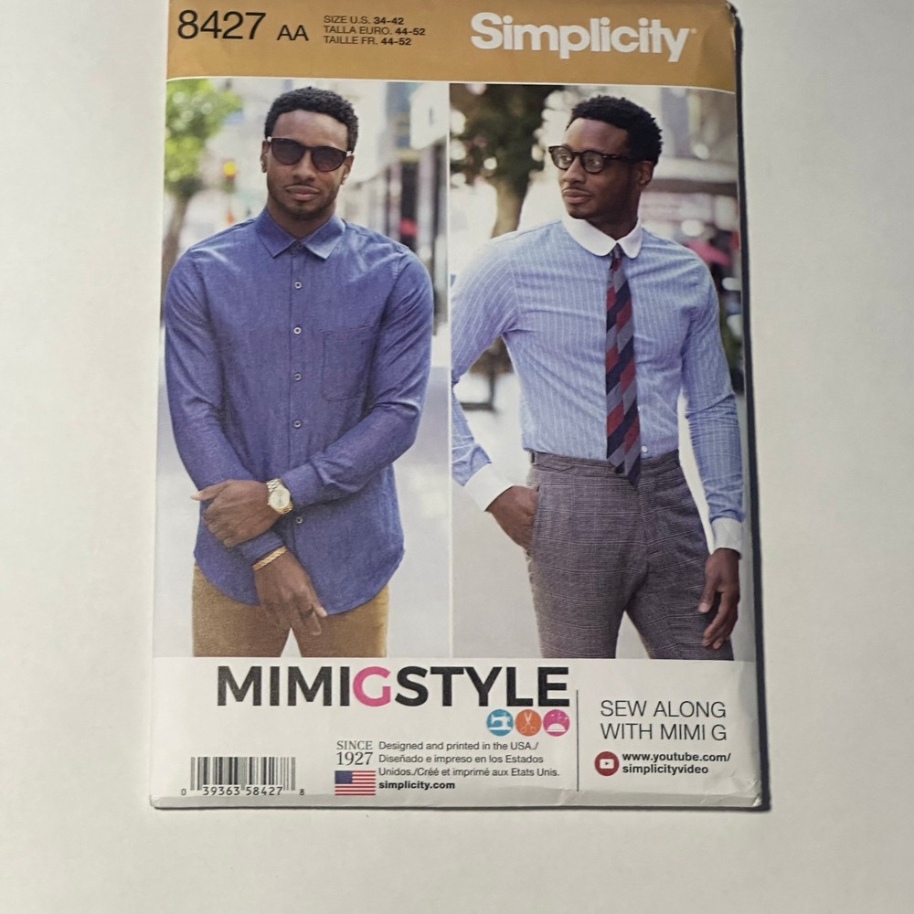 Simplicity 8427 Sewing Pattern Mimi G Style Mens Shirt Size 34-42 Uncut